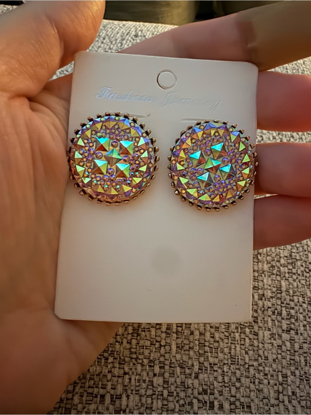Iridescent Round Statement Stud Earrings - Women's Jewelry